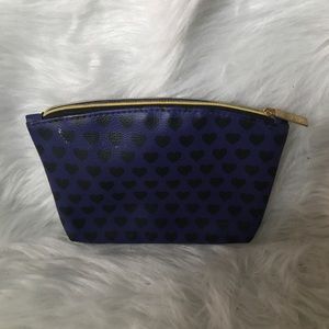 Black hearts blue background Ipsy Makeup bag
